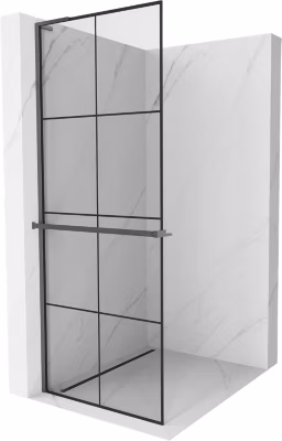 Mexen Kioto+ L paroi de douche avec étagère Walk-in 70 x 200 cm, grille noire, gris canon brossé – 800-070-123-66-77