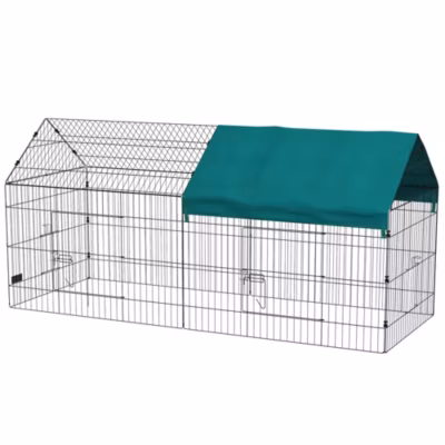 Parc enclos petits animaux – 2 portes, 2 trappes nourrissages, zone couverte – acier noir polyester vert