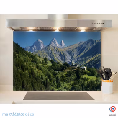 Crédence cuisine fond de hotte Cime d&rsquo;Arves, Grandes Rousses, Alpes – Alu composite – L 70 cm x H 60 cm – MaCrédenceDéco