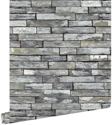 ESTAhome papier peint imitation bois gris et jaune foncé 53 cm x 10.05 m