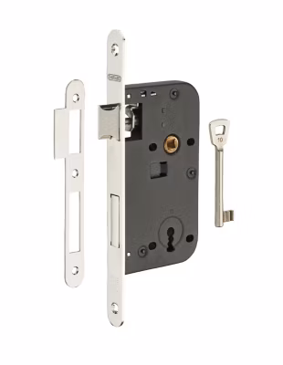 Serrure encastrable à clé pour porte de chambre, axe 50mm, bouts ronds, laiton poli verni, 1 clé – THIRARD