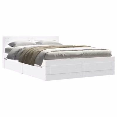 Lit double, Lit adulte, Cadre de lit avec tête de lit sans matelas blanc 120×190 cm