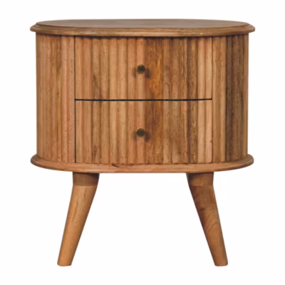 Artisan Furniture Bois massif Soba Nordic table de chevet, 2 tiroirs, beige