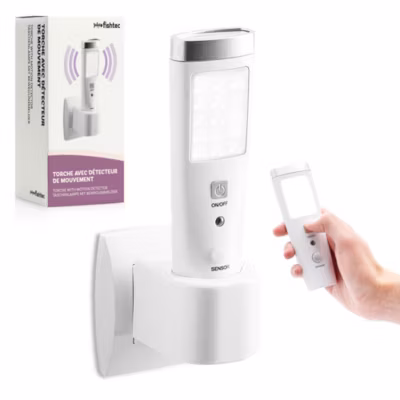 Lampe torche LED rechargeable – Capteur de mouvement – 15 LED – 2 modes d&rsquo;éclairage – Recharge sur socle