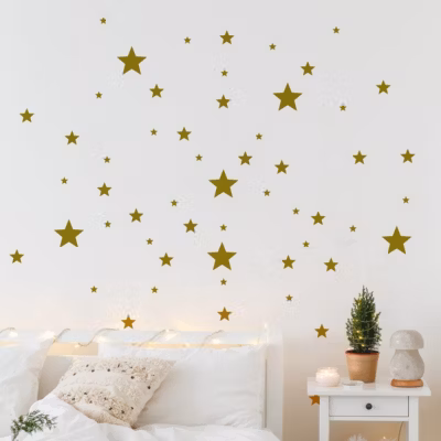Stickers Lot des 130 étoiles – 105x195cm – dorées – Autocollants adhésifs noël – décoration fêtes