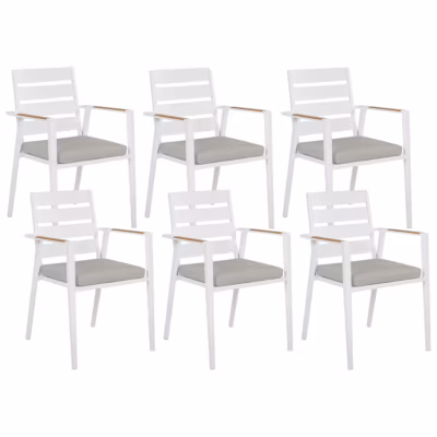 Lot de 6 chaises de jardin avec coussins TAVIANO Métal Gris