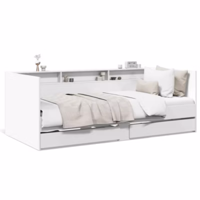 Lit simple, Lit adulte, Lit de jour avec tiroirs sans matelas blanc 75×190 cm