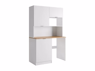 Meuble multifonction kitchenette et buanderie – Avec plan de travail 120 cm – Blanc et naturel – CARMEO