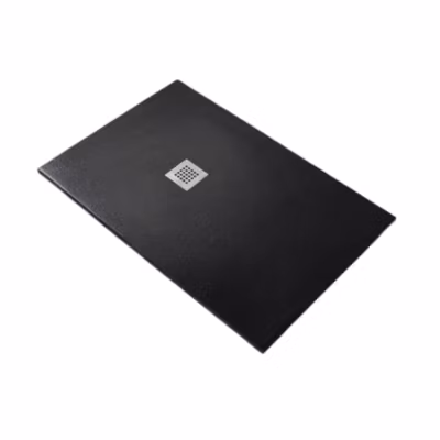Receveur de Douche 100X110 cm Ligne Vulcano Fin Noir en Résine Synthétique et Poudre de Marbre Avec Drain Gratuit FRASCIO