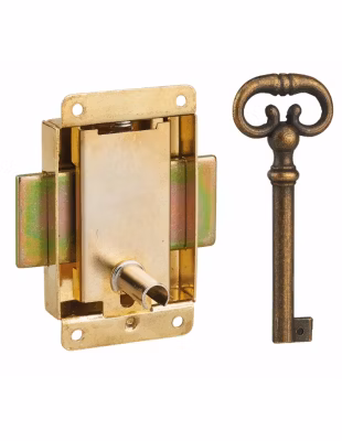 Serrure de meuble en applique pour porte d&rsquo;ameublement, axe 20mm, 40x50mm, laiton, 1 clé – THIRARD