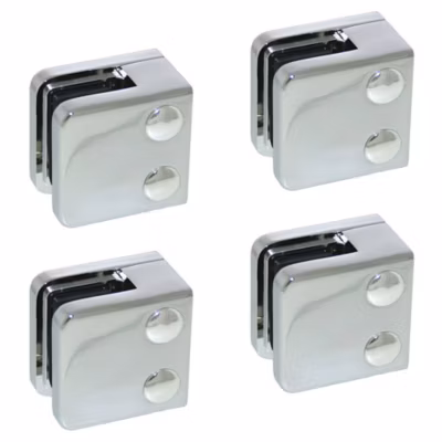 4 x Pince à verre plate modèle 01 – Ep. verre 10 mm – Zamak chromé brillant