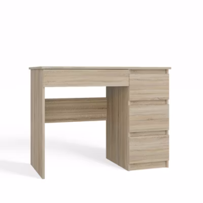Bureau droite avec 4 tirois, 51 cm, x 98 cm, x 76 cm, Blanc, Chêne Sonoma
