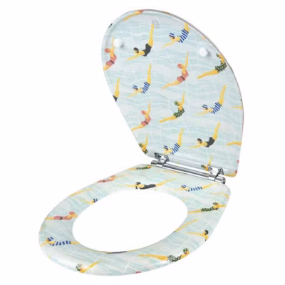 Abattant OLFA wood slim à descente assistée « Les Nageuses » (47.5×36.5 cm – Blanc)