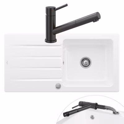 Evier 1 bac VILLEROY ET BOCH Architectura 60 vidage auto + Robinet de cuisine Como Shower Window Anthracite