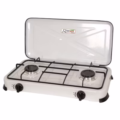 Réchaud gaz 2 feux 2x2200k blanc avec couvercle Ribiland PRF350