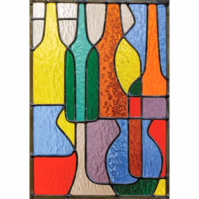 Sticker Autocollant Électrostatique Vitrail pour Vitre 67 cm X 47 cm, Illustration Bouteilles Multicolores, Décoration Intérieure