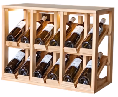 Meuble Range Bouteille de vin Série Godello en Chêne massif double présentoir 12 bouteilles avec LED