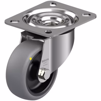 Roulette pivotante de 80 mm en acier inoxydable avec revêtement thermoplastique gris conducteur d&rsquo;électricité