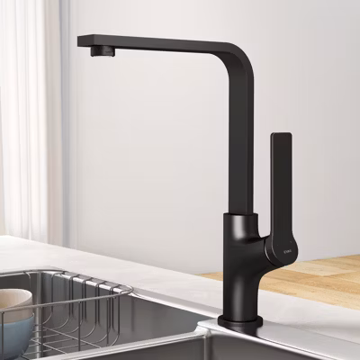 EMKE Robinet de cuisine noir mat, Mitigeur monocommande 30.3×22.5 cm, design ultra-fin, rotatif 360 inox