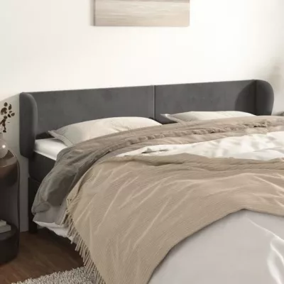 vidaXL Tête de lit avec oreilles Gris foncé 183x23x78-88 cm Velours3116925