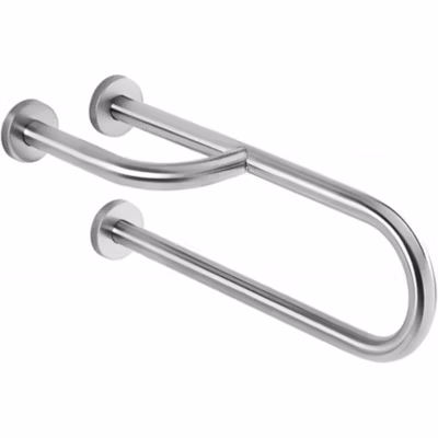 Barre de relèvement et appui en U avec renfort latéral à gauche PMR normes handicapé SANINDUSA NewWCCare 60 inox brossé
