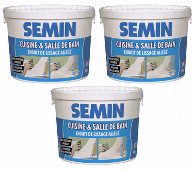 Lot de 3 Enduits de Lissage Cuisine et Salle de Bains Semin, Seau de 5 kg