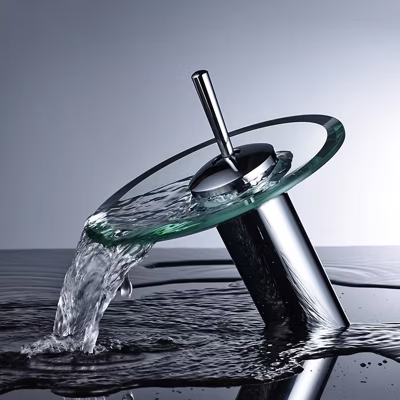 Mitigeur de lavabo en chrome avec bec cascade – Transparent/Chrome – EDONIS