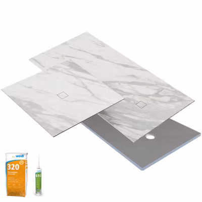 Receveur de douche à carreler 180 x 90 WEDI Fundo primo + revêtement Top marble white + colle