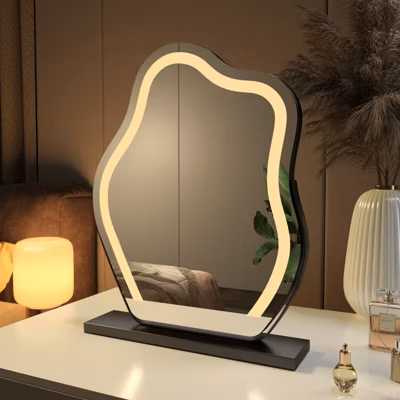 EMKE Miroir Hollywood LED, asymétrique, dimmable, tactile, rotatif, maquillage/coiffeuse, 58×45 cm, noir