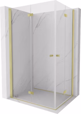 Mexen Mist-F Duo cabine de douche pliante gauche 90 x 75 cm, transparent, or brossé – 8A6-090L-075P-55-00