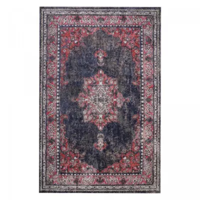 Tapis extérieur tissé kilim rectangle OZLEM, rouge, brun, bleu, écru