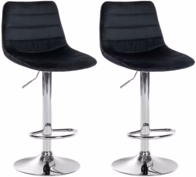 Lot de 2 tabourets de bar Lex, Revêtement velours, Réglable en hauteur Noir/Chrome