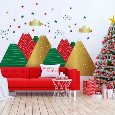 Stickers montagnes scandinaves de Noël 70 x 105 cm