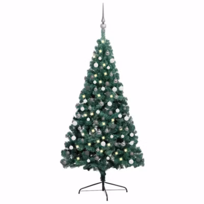 Demi-arbre de Noël artificiel pré-éclairé et boules vert 120 cm vidaXL