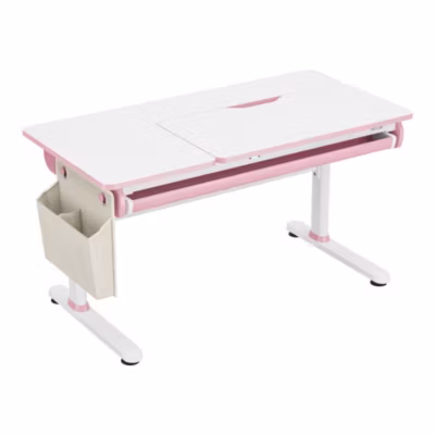 Bureau enfant réglable en hauteur Kuosa 120 x 60 cm rose blanc en.casa
