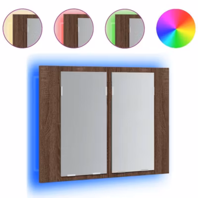 Armoire Murale à miroir LED, Armoire de Toilette, Meuble Salle de Bain Chêne marron 60x12x45 cm Bois d&rsquo;ingénierie