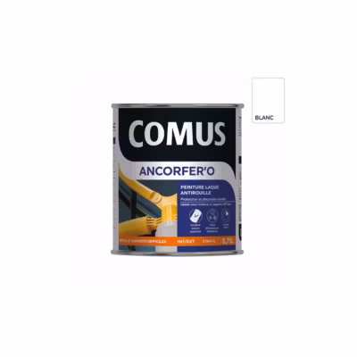 ANCORFER&rsquo;O 0.75L Blanc – Peinture-laque de finition antirouille en phase aqueuse pour métaux et autres supports  – COMUS