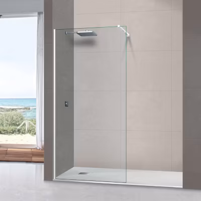 Paroi de douche fixe en verre sécurité ép 8mm – L.120xH.195 cm – profilé blanc mat – SUPERBAN Mont Blanc CC