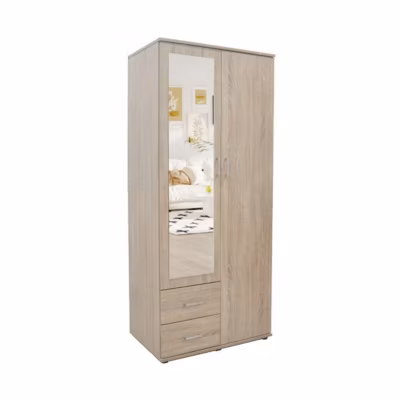 Armoire TOM 2 portes  Chene Sonoma  Avec miroir  L80 x H185 cm