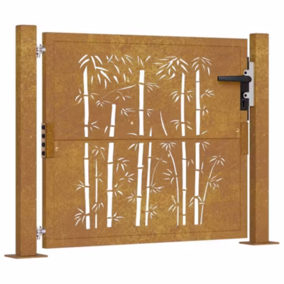 Portail de jardin 100×75 cm en acier Corten et bambou vidaXL