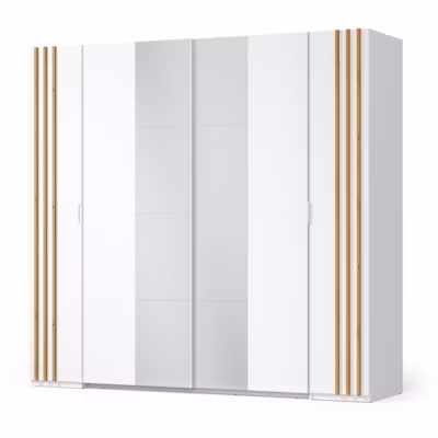 Armoire FLORENCE  Blanc et chene  2 portes coulissantes et 2 battantes  L218 cm  10 étagères