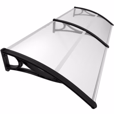 Auvent de porte marquise 200×80 cm transparent en Polycarbonate anti UV Noir VOUNOT