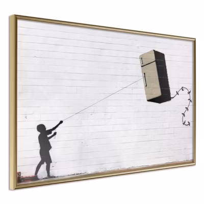 Affiche Murale Encadrée « Banksy Fridge Kite » 30 x 20 cm Or