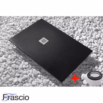 Receveur de Douche 190X105 cm Ligne Vulcano Fin Noir en Résine Synthétique et Poudre de Marbre Avec Drain Gratuit FRASCIO