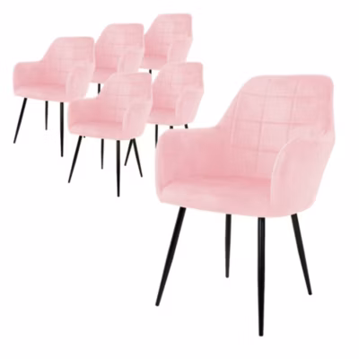 6x Chaise salle à manger cuisine en velours fauteuil siège rembourré rétro rose