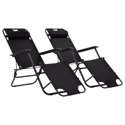 Chaise longue – Non spécifié – Pliable – Noir – 175 x 61 x 87 cm – 2 personnes