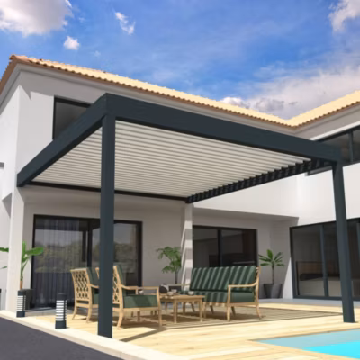 Pergola Bioclimatique COCOON XL Mixte Gris anthracite / Blanc 4,50×4,110m (Vérin à télécommande)