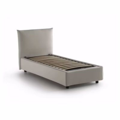 Lit simple Dguagn, Lit coffre avec revêtement en tissu, Ouverture latérale, adapté pour matelas 80×190 cm, Beige