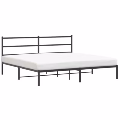 Lit double, Lit adulte, Cadre de lit métal sans matelas avec tête de lit noir 193x203cm
