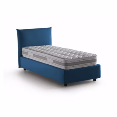 Lit simple Dbut, Lit coffre avec revêtement en tissu, 100% Made in Italy, Ouverture frontale, avec matelas 80×190 cm inclus, Bleu